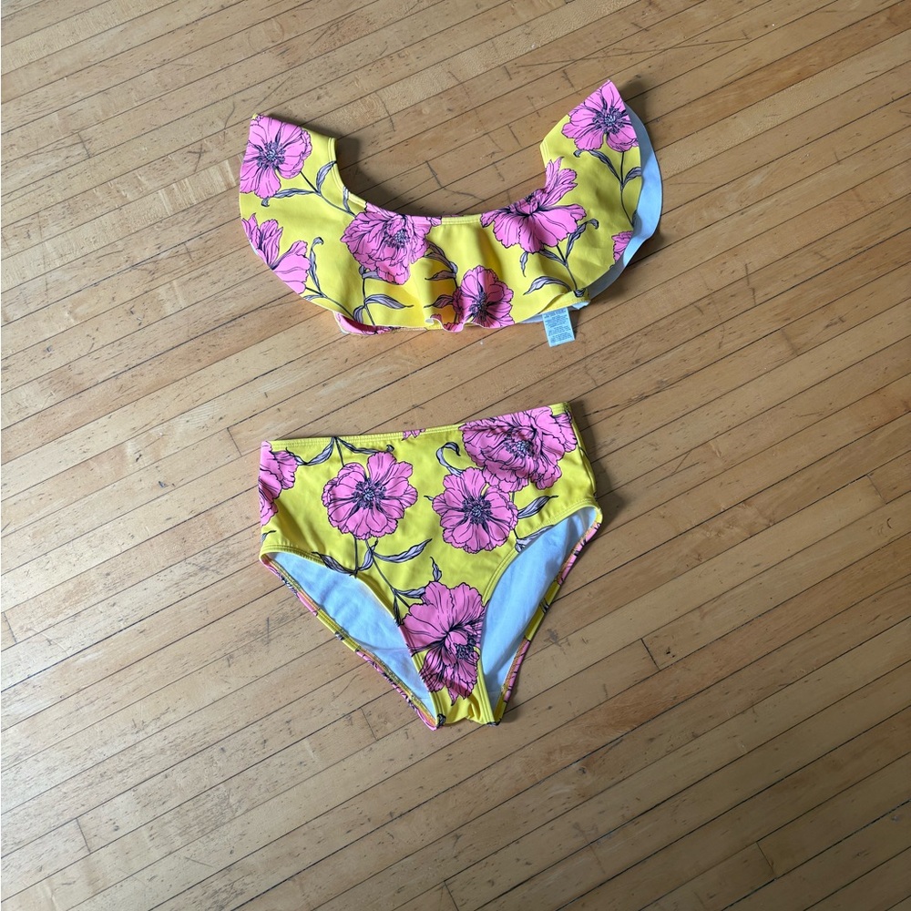 Boden Yellow and Pink Ruffled Bikini Swimwear